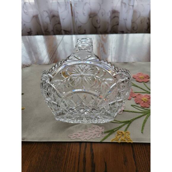 Vintage Crystal Pressed Glass Basket Brides,  Sawtooth Edge - Picture 4 of 4